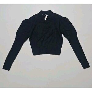 Madewell $118 Alpaca-Blend Mockneck Puff Sleeve Sweater Black Size S NT581